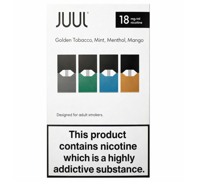 Картриджі JUUL 1 Starter Pack 18 мг (Golden Tobacco, Mint, Menthol, Mango) (1,8%) 4 шт
