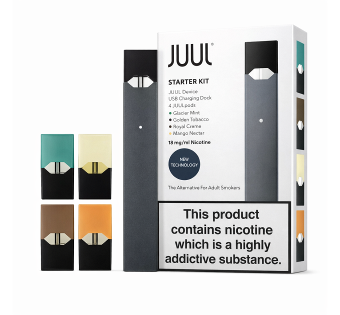 Pod система JUUL V1 starter kit 4 units (Glacier Mint, Golden Tobacco, Royal Creme, Mango)