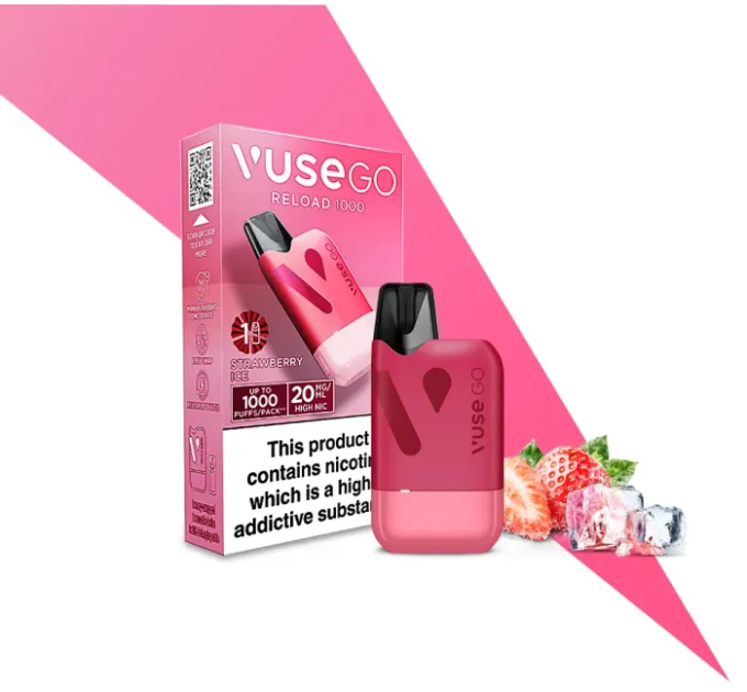 Pod система VUSE GO Reload 1000 Starter Kit Box Strawberry Ice (рожевий колір)